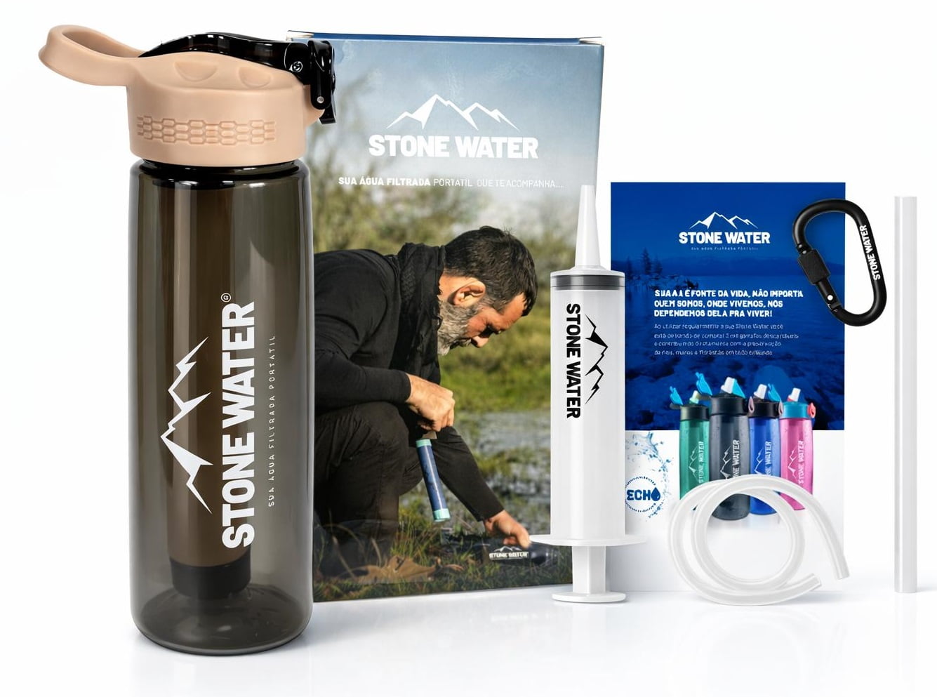 GARRAFA ECHO STONE WATER 650ML COM FILTRO BEGE