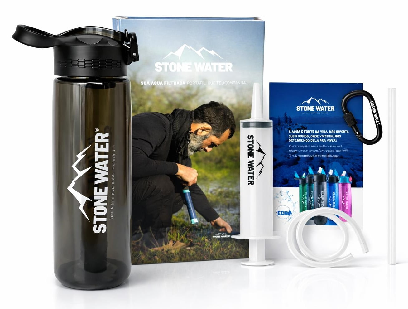 GARRAFA ECHO STONE WATER 650ML COM FILTRO PRETO