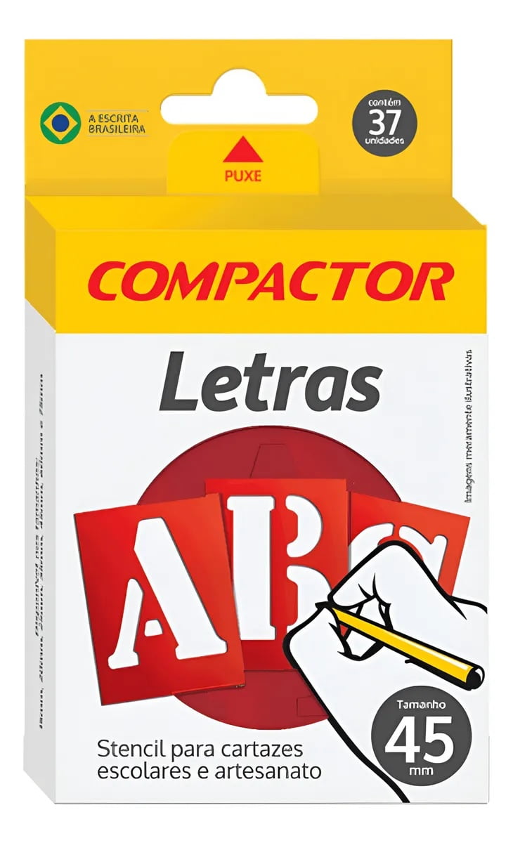 LETRAS VAZADAS STENCIL NORMOGRAFO 45MM 37 PEÇAS COMPACTOR