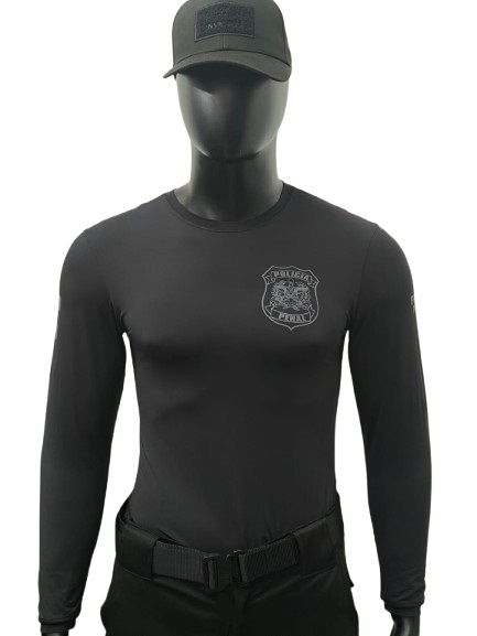 CAMISETA POLÍCIA PENAL SC MANGA LONGA POLIAMIDA PRETA