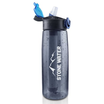 GARRAFA ECHO STONE WATER 650ML COM FILTRO PRETO