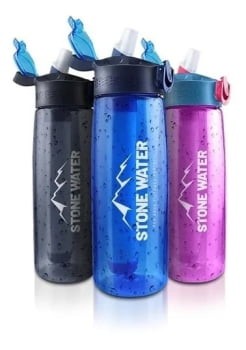 GARRAFA ECHO STONE WATER 650ML COM FILTRO PRETO