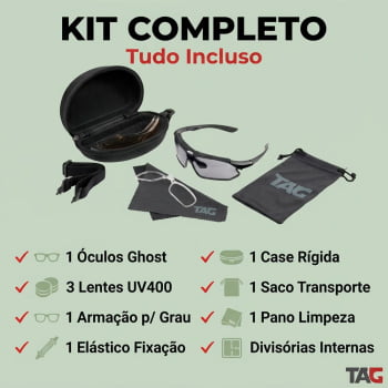 ÓCULOS TÁTICO GHOST COM 3 LENTES UV 400 - TAG