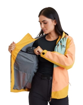 JAQUETA IMPERMEÁVEL DARWIN EVOLUTION 2.0 FEM SALMÃO E AMARELO - GALÁPAGOS