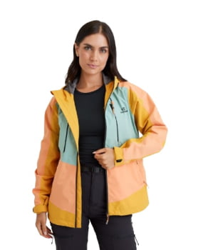 JAQUETA IMPERMEÁVEL DARWIN EVOLUTION 2.0 FEM SALMÃO E AMARELO - GALÁPAGOS