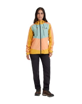 JAQUETA IMPERMEÁVEL DARWIN EVOLUTION 2.0 FEM SALMÃO E AMARELO - GALÁPAGOS