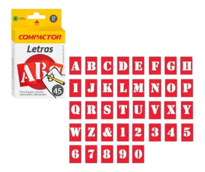 LETRAS VAZADAS STENCIL NORMOGRAFO 45MM 37 PEÇAS COMPACTOR
