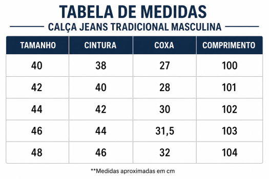 CALÇA JEANS TRADICIONAL MASCULINA AZUL SEM ELASTANO