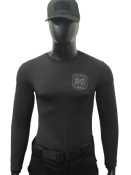 CAMISETA POLÍCIA PENAL SC MANGA LONGA POLIAMIDA PRETA