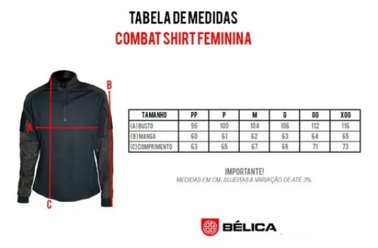 COMBAT SHIRT FEMININA PRETA - BELICA
