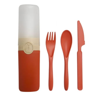 CONJUNTO DE TALHER PLÁSTICO LARANJA