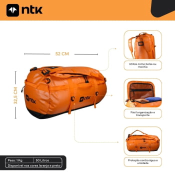 MOCHILA BOLSA DUFFLE BAG ESTANQUE 50L LARANJA - NTK