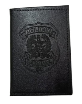 PORTA FUNCIONAL POLICIA PENAL SC COURO PRETO DISTINTIVO ESCOVADO