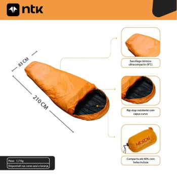 SACO DE DORMIR MICRON X-LITE LARANJA E PRETO 8°C / 5°C - NTK