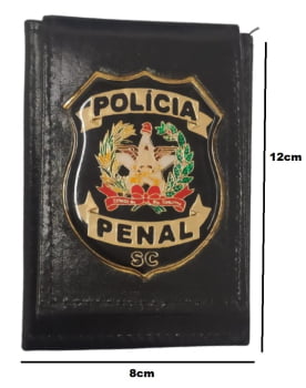 PORTA FUNCIONAL POLICIA PENAL SC COURO PRETO DISTINTIVO PRETO FORT BRASIL