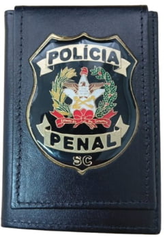 PORTA FUNCIONAL POLICIA PENAL SC COURO PRETO DISTINTIVO PRETO FORT BRASIL