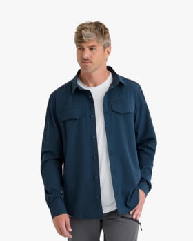 CAMISA TÉCNICA DEFENDER UV50+ MASCULINA AZUL MARINHO - GALÁPAGOS